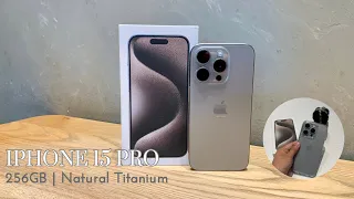  iPhone 15 Pro Unboxing (256gb, natural titanium) | accessories, what’s on my phone + camera test