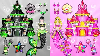 Paper Dolls Dress Up - Barbie Mermaid Black VS Pink New Castle DIY | WOA Doll Channel