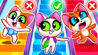 🌈Rainbow Magic Stairs Challenge🌟Baby Cat in the Supermarket❤️Learning Cartoon for Toddlers