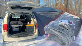 Car Camping in 3 Degrees with only an Electric Blanket | Winter Camping Solo in a Dodge Campervan