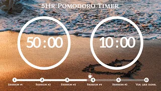 50 Minute Pomodoro Timer 🌊Ocean Wave ASMR 📚5-Hour Study ⏱Pomodoro 50/10, 50 min x 5 sets