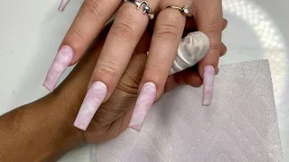 Long Pink Marble Acrylic Nail