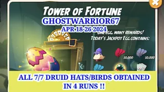 Angry birds 2 Tower of Fortune 7/7 druid hats gained after Daily Challenge Today.Updtd 2024/04/23