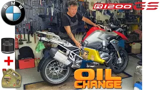 BMW R1200GS LC [2014] OIL & OILFILTER CHANGE.. IS IT EASY ?? The Old Mechanic shows it 👨‍🔧---🏍