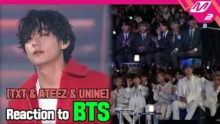 [Reaction Cam] TXT(투모로우바이투게더) & ATEEZ(에이티즈) & UNINE(유나인) Reaction to BTS(방탄소년단) l 2019MAMA x M2