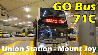 GO Transit Route 71C Bus Ride from Union Station to Mount Joy GO (Duration 54min)
