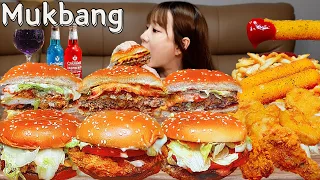Sub)Real Mukbang- McDonald's 3Burgers(Garlic, Chicken, Beef Burger)🍔 Chicken,FrenchFries🍟 Beer🍹 ASMR