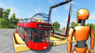 GIANT Rat Trap Crushes Bus FILLED with Ragdolls - BeamNG Drive Crashes