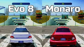 NFS Most Wanted: Mitsubishi Lancer Evo 8 vs Vauxhall Monaro VXR - Drag Race