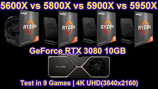 5600X vs 5800X vs 5900X vs 5950X + GeForce RTX 3080 10GB - Test in 9 Games | 4K UHD(3840x2160)