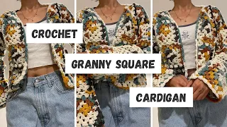 Easy Crochet Granny Square Cardigan Tutorial | Chunky Sweater | Beginner Friendly