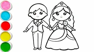 Cute Bride & Groom Drawing Painting Colouring for kids Toddlers | How to draw Bride & Groom easy