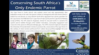 Conservation Conversations: Dr Kate Carstens & Prof Colleen Downs-Cape Parrot Conservation (25May21)