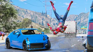 GTA 5 Iron Spiderman No Seatbelt Car Crashes - Spider-Man Ragdolls Compilation (Long Video 4)