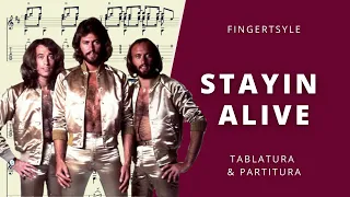 Stayin Alive - Bee Gees: Transcrição p/ Violão Solo c/ Tablatura + Partitura. Arra. de Kelly Valleau