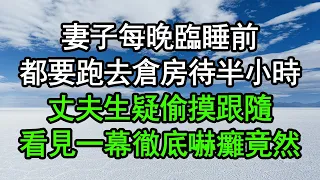 妻子每晚臨睡前，都要跑去倉房待半小時，丈夫生疑偷摸跟隨，看見一幕徹底嚇癱，竟然……#深夜淺讀 #為人處世 #生活經驗 #情感故事