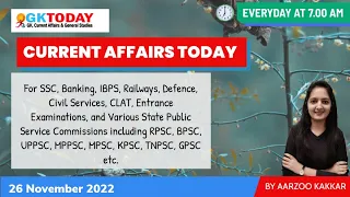 26 November, 2022 Current Affairs in English & Hindi by GK Today