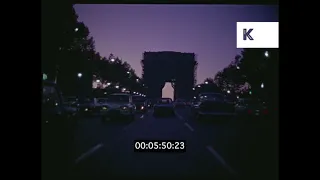 1950s 1960s Paris, POV Driving, Arc De Triomphe Under Maintenance, 35mm