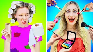 SNEAKING MAKEUP INTO CLASS | RICH VS BROKE MAKEUP HACKS | EXPENSIVE & CHEAP MAKEOVER GADGETS