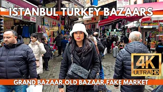 ISTANBUL TURKEY 2024 GRAND BAZAAR,FAKE MARKET,OLD CITY BAZAAR 4K WALKING TOUR | SHOPS,PEOPLE,FOODS