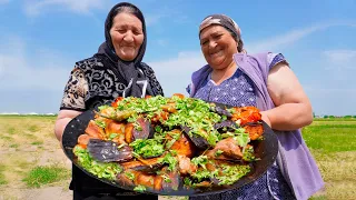 Grandma And Her Sister Cooked Mutton Kebab On The Sadj | ASMR Video | Outdoor Cooking