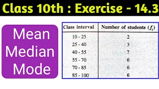 Class 10 Statistics Exercise 14.3 - Mean Median Mode | How to find mean median mode | CBSE Board 10