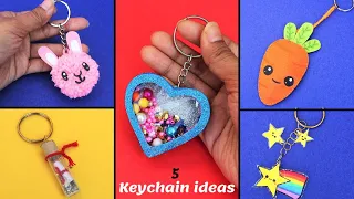How to make Cute Keychains at home/Best out of Waste/DIY 5 Awesome & Easy Handmade Keyrings