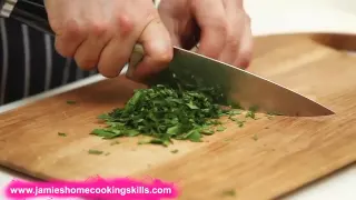 Chopping a bunch of fresh herbs - Jamie Oliver's Home Cooking Skills