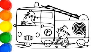 Peppa Pig with Fire Truck Drawing, Painting and Coloring Pages for Kids, Toddlers | #44