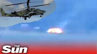 Russian helicopter shot out of the sky by Ukrainian direct hit