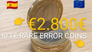 6 MOEDAS ULTRA RARE ERROR COINS EURO €€€1€€€ ESPANHA/ SPAIN  DEFECTS COINS!