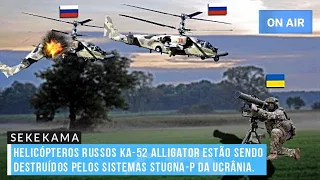 HELICÓPTEROS RUSSOS KA-52 ALLIGATOR ESTÃO SENDO DESTRUÍDOS PELOS SISTEMAS STUGNA-P DA UCRÂNIA.