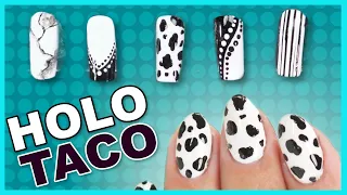 HOLO TACO 🖤🤍 2 Colors = 5 Easy Black and White Nail Polish Nail Art Designs