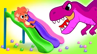 Club Baboo | LONG 1 HOUR VIDEO | Going down the slide at the playground | Learn Dinosaur Names