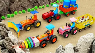 Diy tractor mini Bulldozer cleaning Stone Road | Rainbow Drilling Machine rescues Tractor | HP Mini