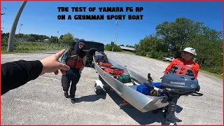 Yamaha F6 outboard on Grumman Sport Boat Osprey canoe. Yamaha 6HP Portable OB
