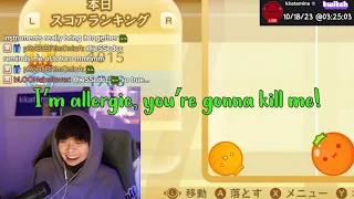 Miyoung threatens Sykkuno via allergic reaction and growl because of the Suika Game.