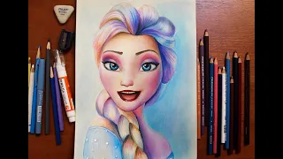 How to Draw Elsa (Frozen) with colored pencils