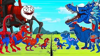 Red Dinosaurs & Blue Dinosaurs - Dinos Friends Rescue From CHOOCHOO | Jurassic World Fights Cartoons