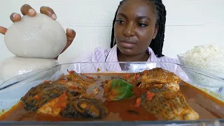 asmr mukbang spicy tilapia fish pepper soup with cassava fufu