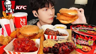 ASMR MUKBANG | KOREA KFC burger, fried chicken, Cheese ball, cheese sticks, fire noodles Korean Food