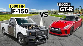 Freddy LSX’s “King Cobra” F-150 vs 1100hp Nissan GT-R // THIS vs THAT