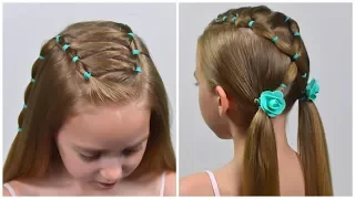 EASY Everyday hairstyle with PIGTAILS and ELASTICS (Easy little girl hairstyles for Girls #75) #LGH