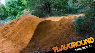 BUILDING AND RIDING THE START OF THE NEW DIRT JUMP BIG LINE! PLAYGROUND EP24