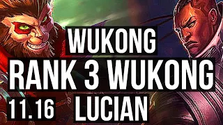 WUKONG vs LUCIAN (TOP) | Rank 3 Wukong, 14/2/14, Legendary, Rank 26 | KR Challenger | v11.16