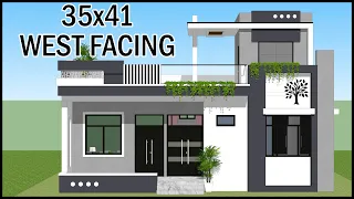35x41 West Facing House Plan With Elevation Design, 35x41 Modern Villa Design, Gopal Architecture