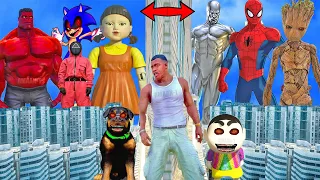 Franklin and Shinchan & Pinchan play HIDE AND KILL with Squid Game Doll In GTA 5