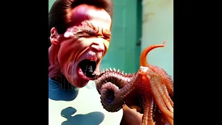 Arnold Schwarzenegger eating Octopus and Squid