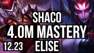 SHACO vs ELISE (JNG) | 4.0M mastery, 7/0/3, 1000+ games, Godlike, Rank 15 Shaco | KR Master | 12.23