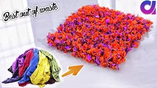 how to Reuse Your Old Clothes to make rugs, carpet, table mat | clothes recycling | Artkala 308